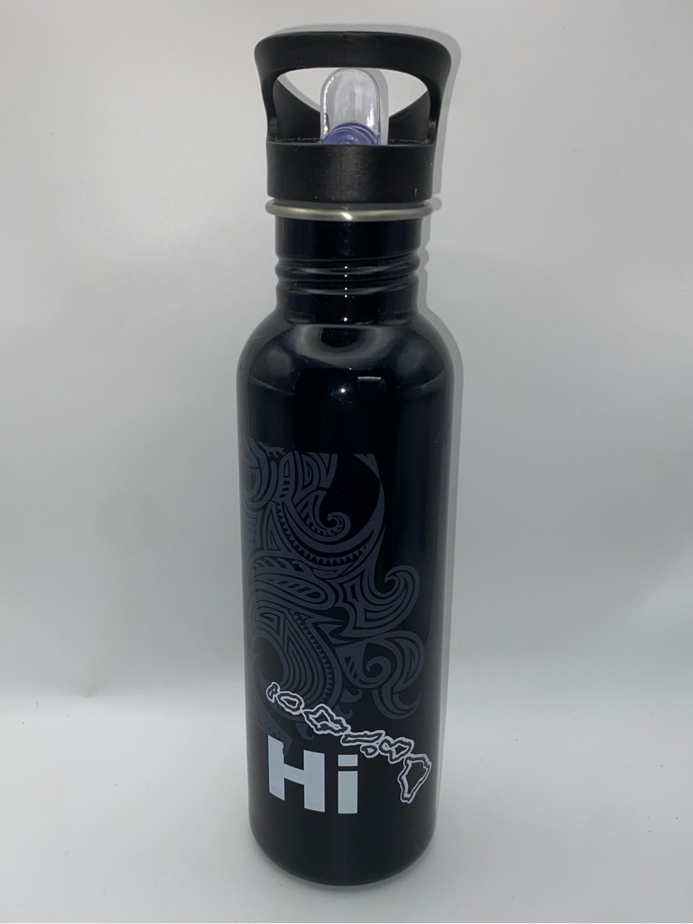HAWAII Souvenir Travel Water Bottle Sip Straw Black
